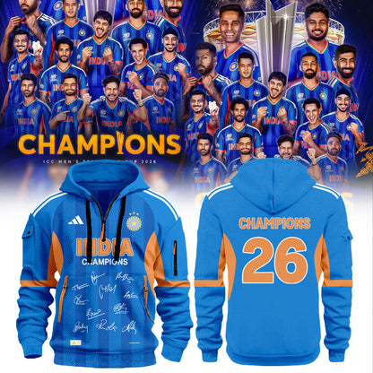 Cricket India 2026 T20 World Cup Champions Zip 1/4 Hoodie V2