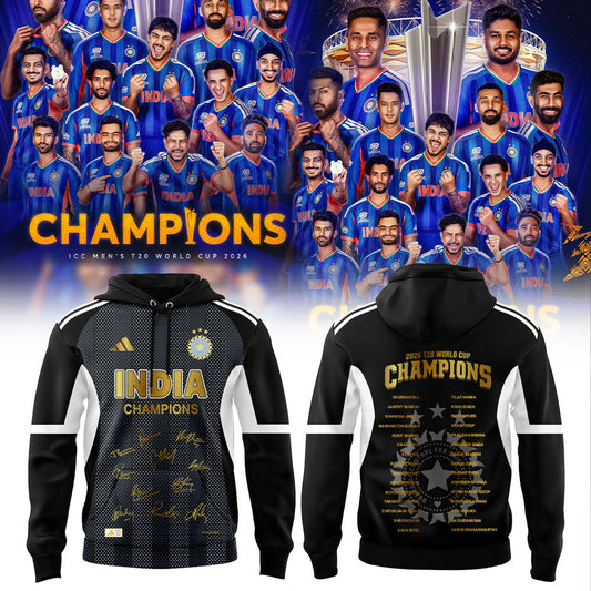 Cricket India 2026 T20 World Cup Champions Black Hoodie