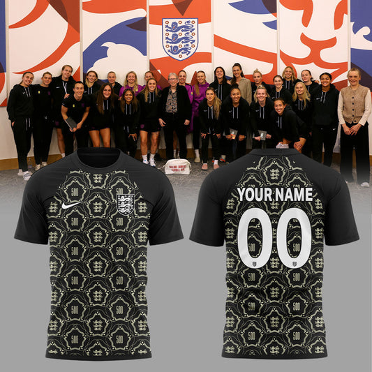 Special Pre-Match Shirts For The England Women’s National Team To Commemorate Their 500th Game 2026-2027 500th Shirt Black Custom Name, Number