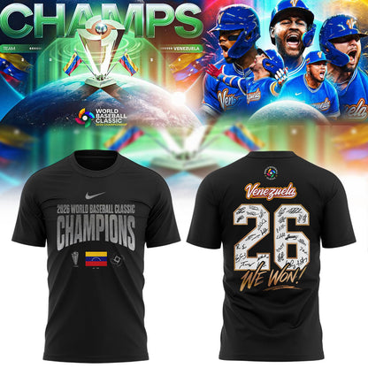 Team Beisbol Venezuela 2026 World Baseball Classic Champions Black V6 Shirt