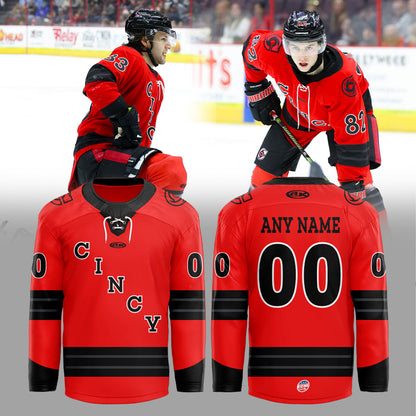 Cincinnati Cyclones 2025-2026 Red Game Hockey Jersey Custom Name, Number