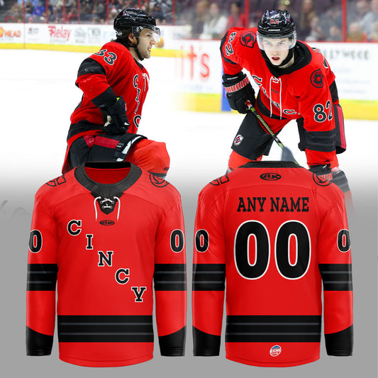 Cincinnati Cyclones 2025-2026 Red Game Hockey Jersey Custom Name, Number