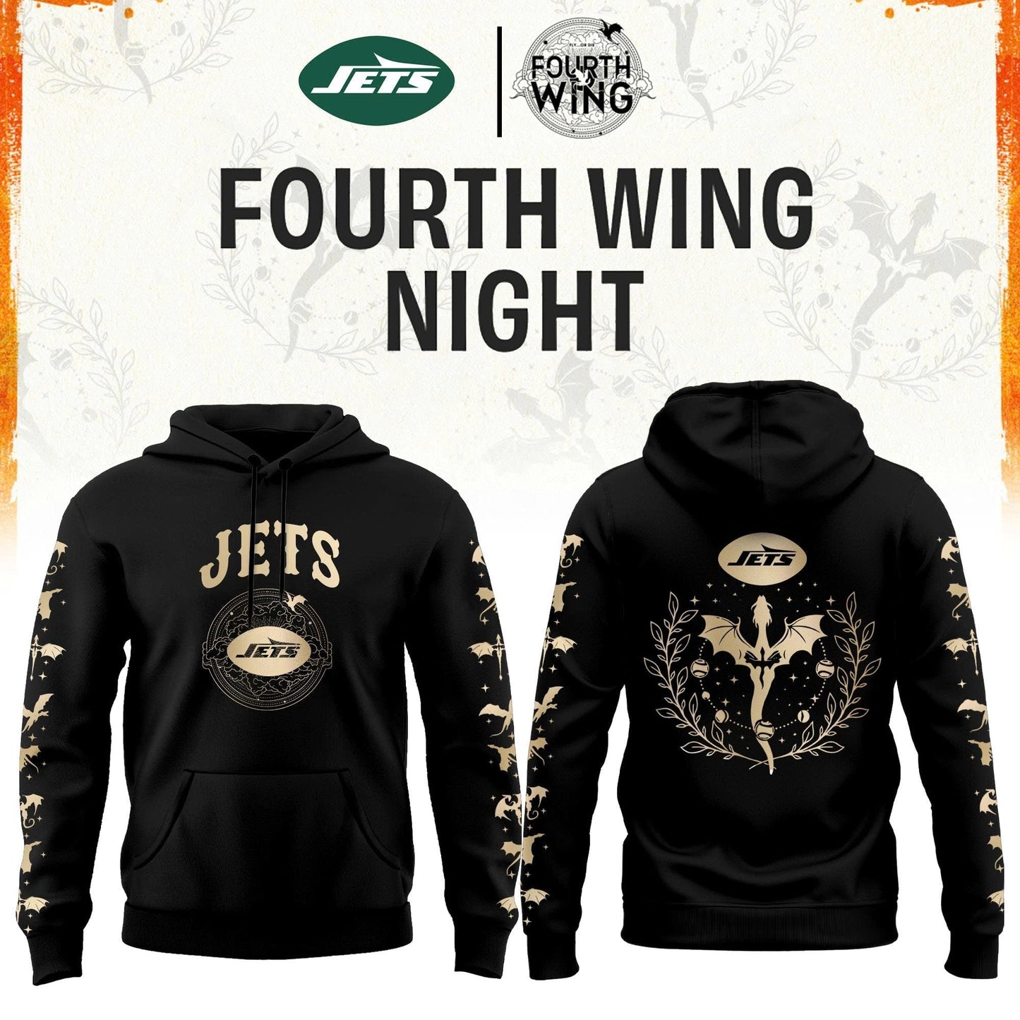 NY Jets Fourth Wings Night Black Hoodie