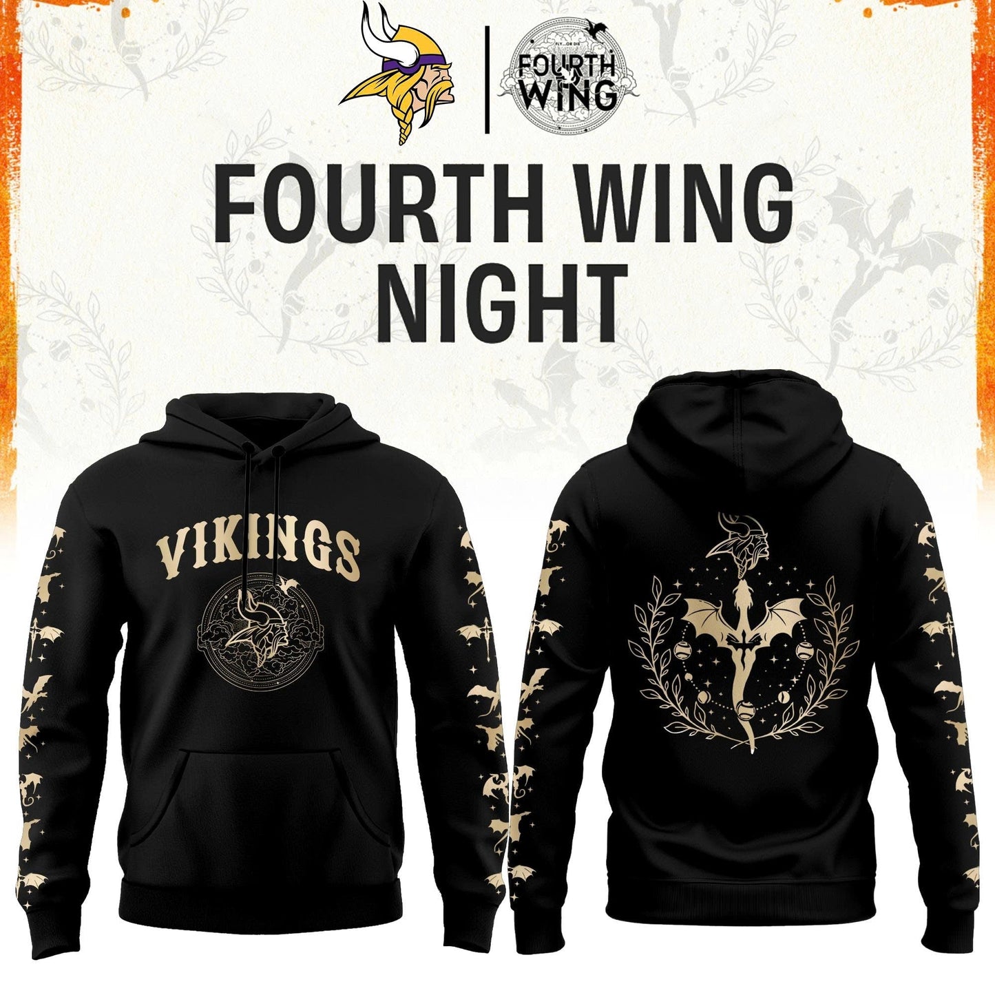 M Vikings Fourth Wings Night Black Hoodie