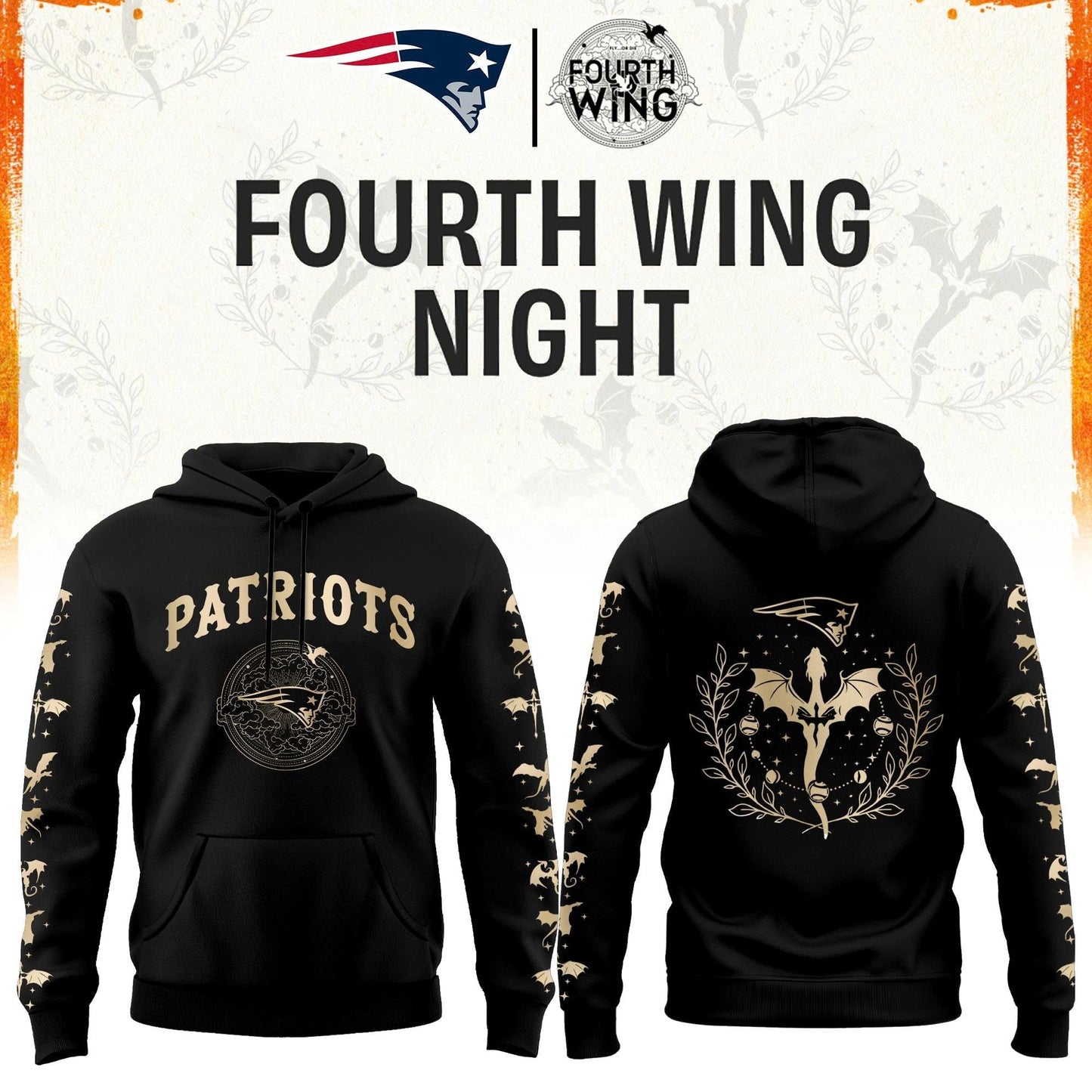 NE Patriots Fourth Wings Night Black Hoodie