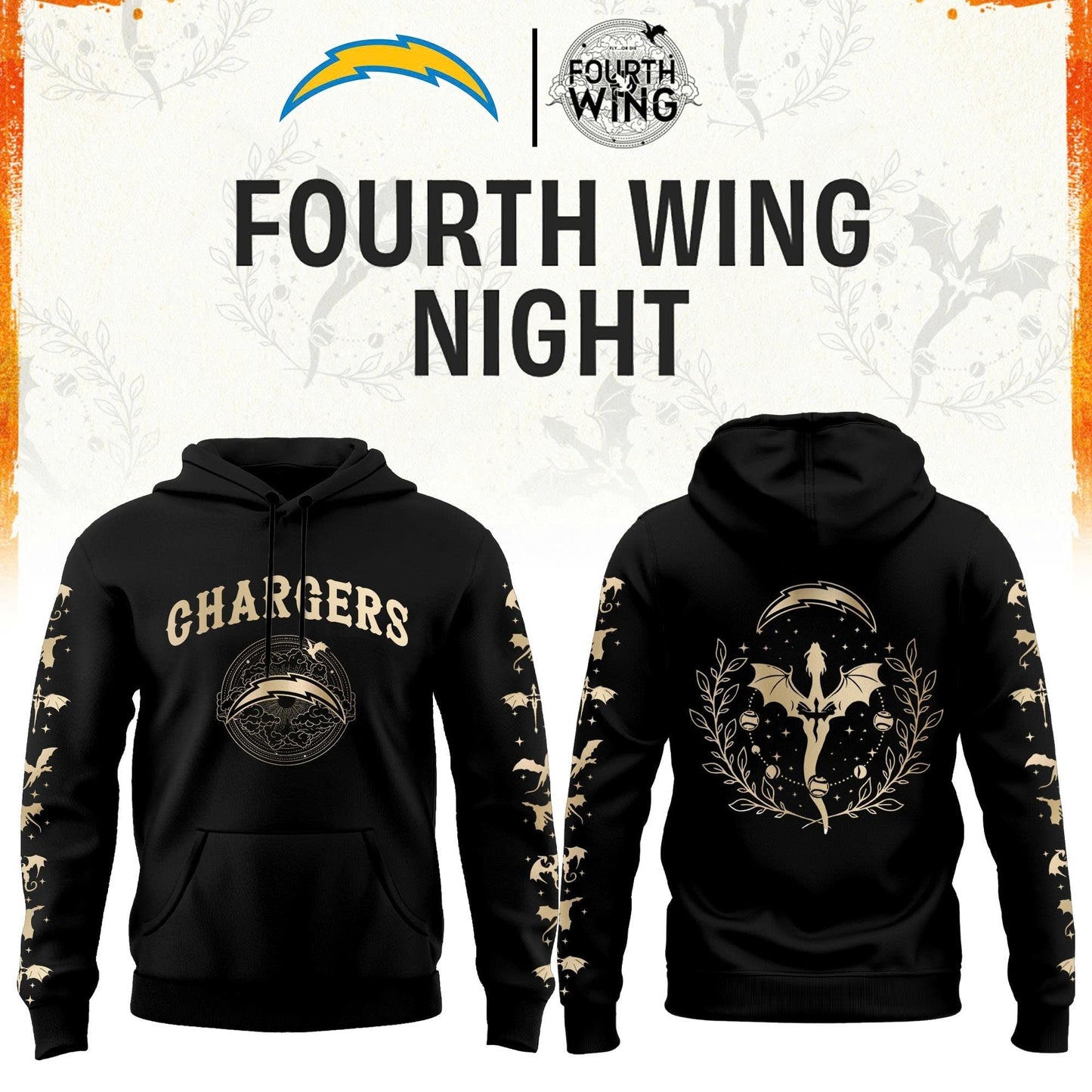 LA Chargers Fourth Wings Night Black Hoodie