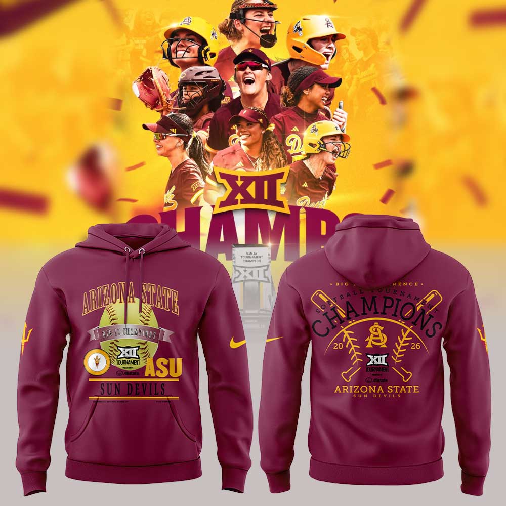 Arizona State Sun Devils 2026 Big 12 Softball Tournament Champions Locker Room Hoodie Red V2