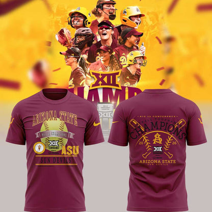 Arizona State Sun Devils 2026 Big 12 Softball Tournament Champions Locker Room Shirt Red V2