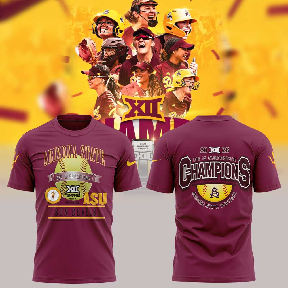 Arizona State Sun Devils 2026 Big 12 Softball Tournament Champions Locker Room Shirt Red