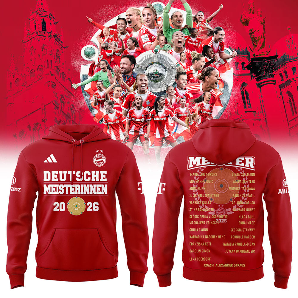 FC Bayern Frauen ” Has Won The Women™s Bundesliga Title For The Fourth Consecutive Time Hoodie Red