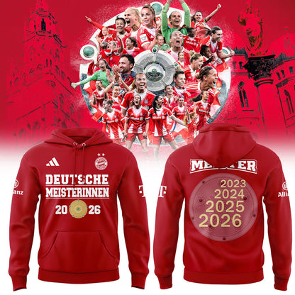 FC Bayern Frauen ” Has Won The Women™s Bundesliga Title For The Fourth Consecutive Time Hoodie Red V2