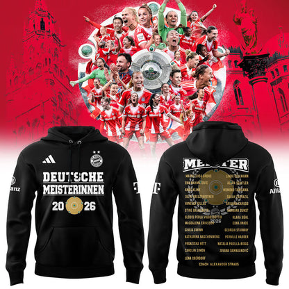 FC Bayern Frauen 𝑴𝑬𝑰𝑺𝑻𝑬𝑹𝑰𝑵𝑵𝑬𝑵 𝟐𝟎𝟐𝟔 Has Won The Women’s Bundesliga Title For The Fourth Consecutive Time Hoodie Black