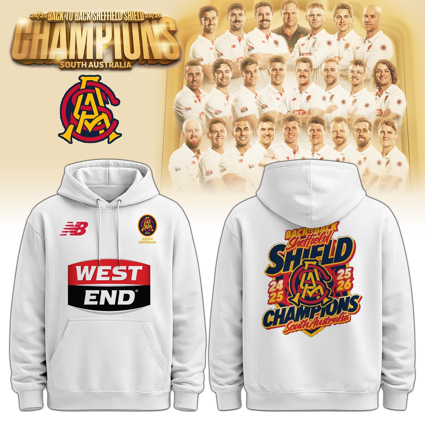South Australia Cricket Teams back to back Sheffield Shield Champions Hoodie