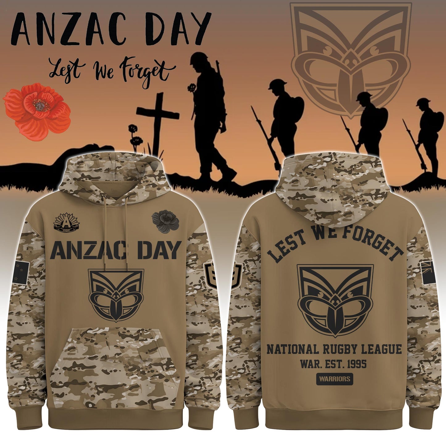 Warriors “ Anzac Day Hoodie