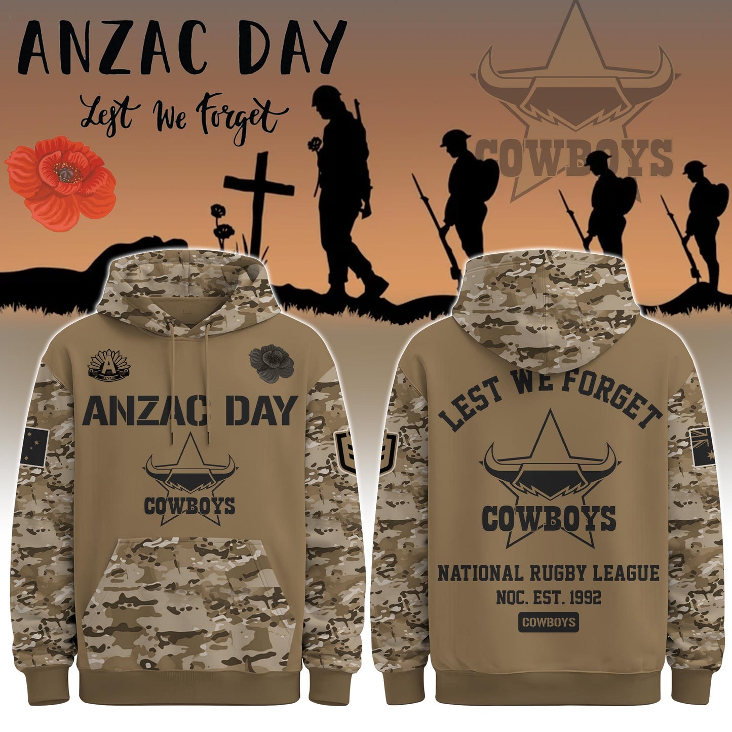 North Queensland Cowboys “ Anzac Day Hoodie
