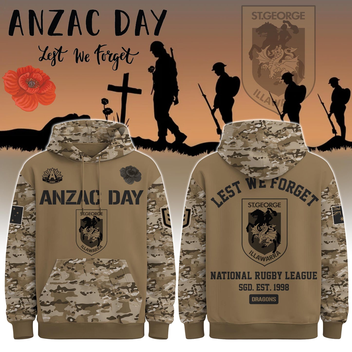 St. George Illawarra Dragons “ Anzac Day Hoodie
