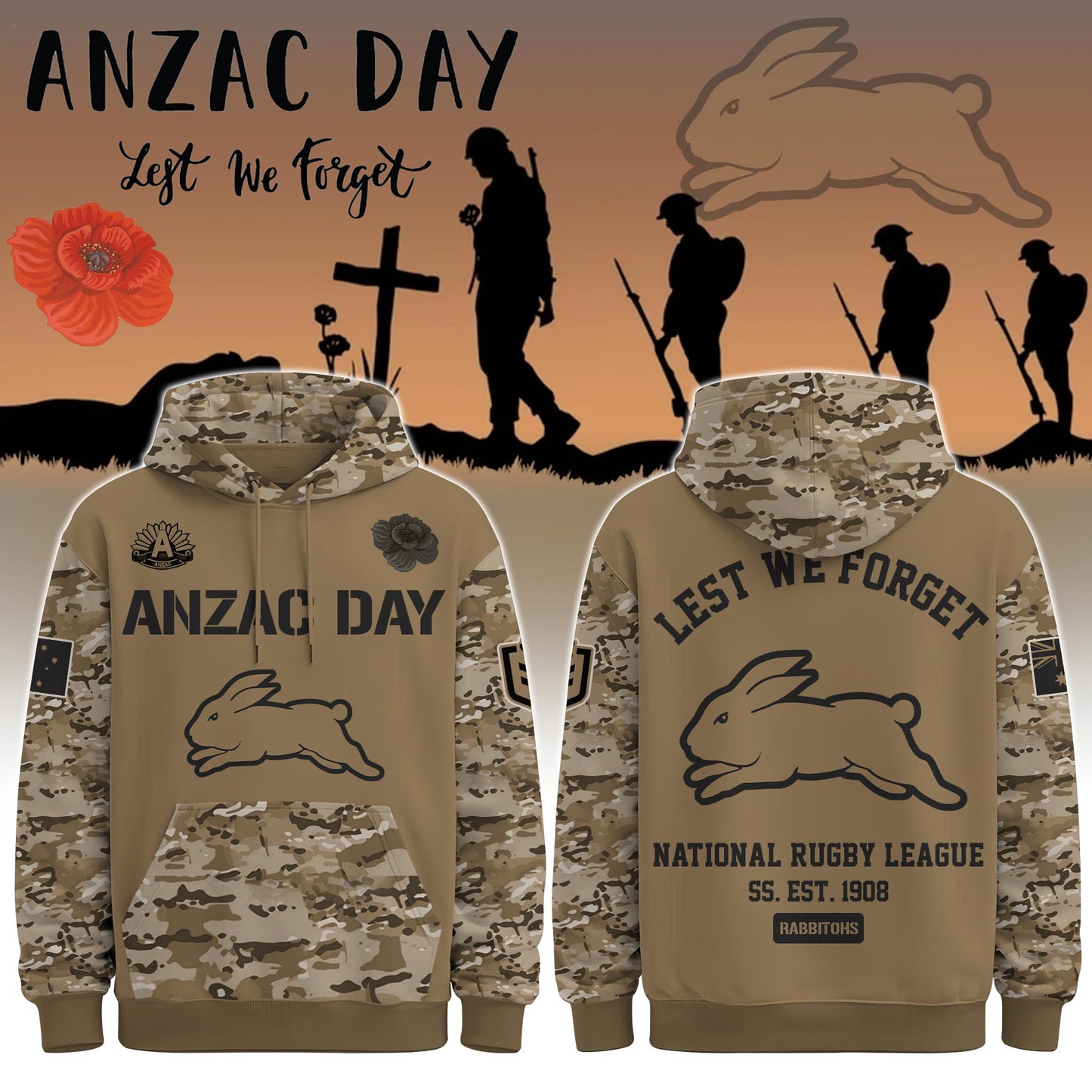 South Sydney Rabbitohs “ Anzac Day Hoodie
