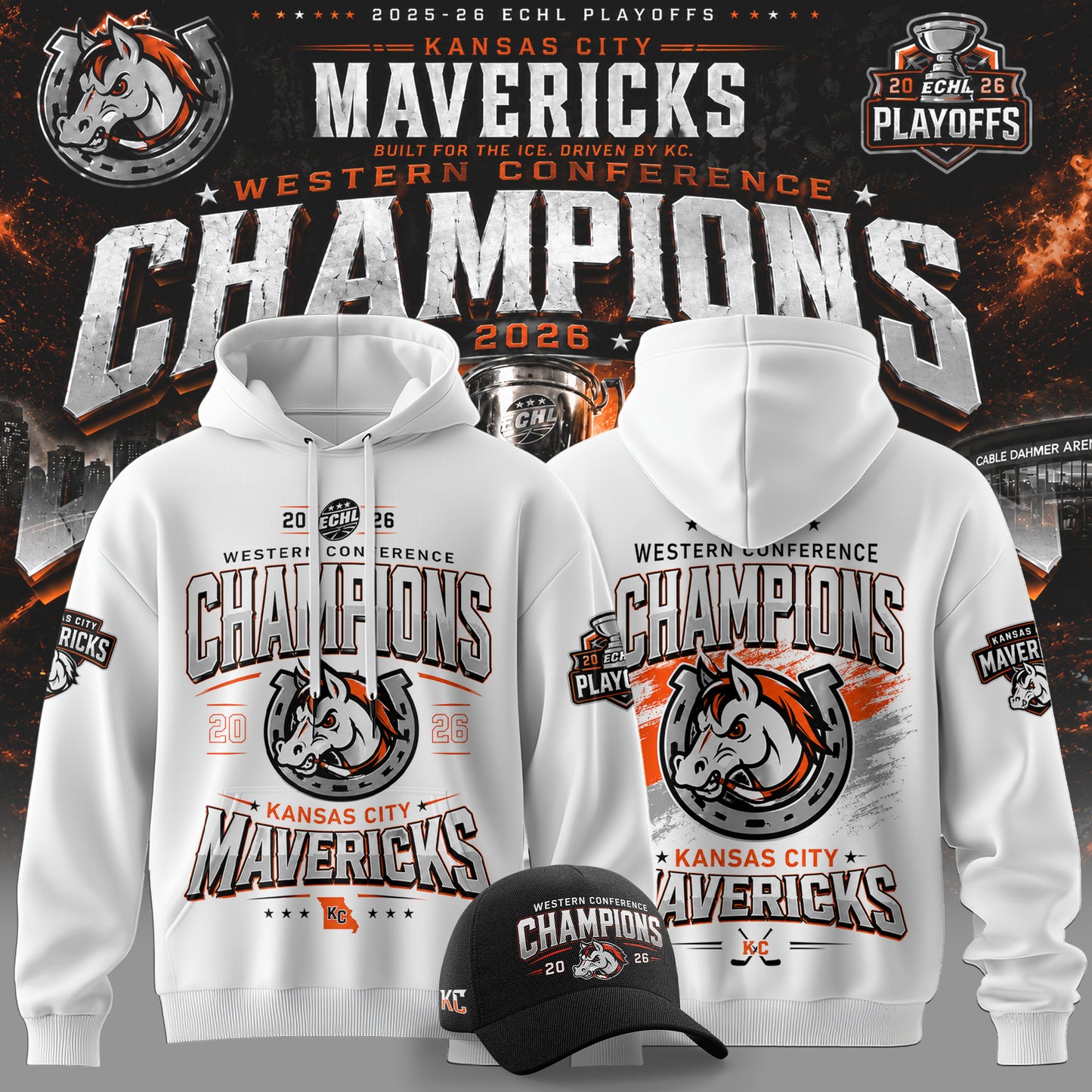Kansas City Mavericks 2026 Western Conference Champions Hoodie