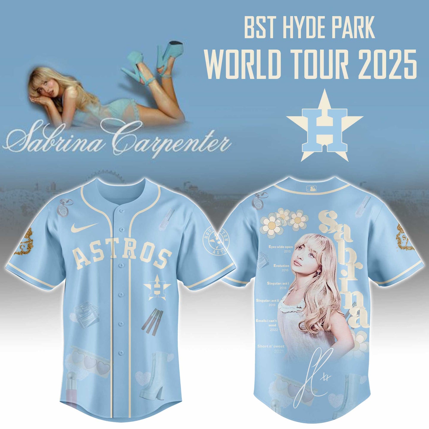 H Astros x Sabrina Carpenter Short  Sweet Tour Jersey Editions Limited +Selling Out Fast