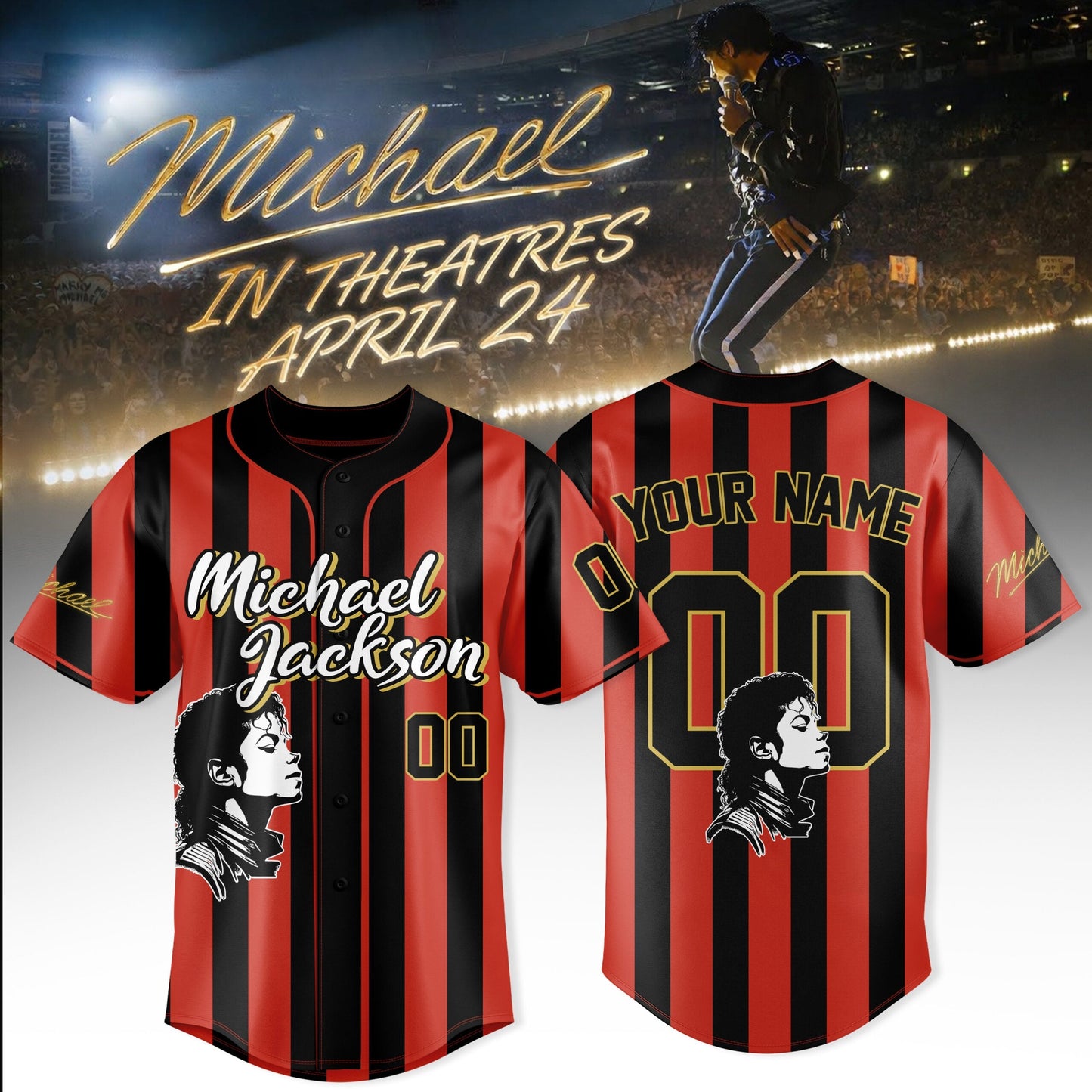 Michael Jackson Customize Baseball Jersey – Special Movie Edition – Red&Black