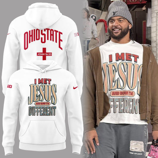 Back at Ohio State, J.T. Tuimoloau makes a statement in the ˜I MET JESUS AND NOW I™M DIFFERENT™ Hoodie