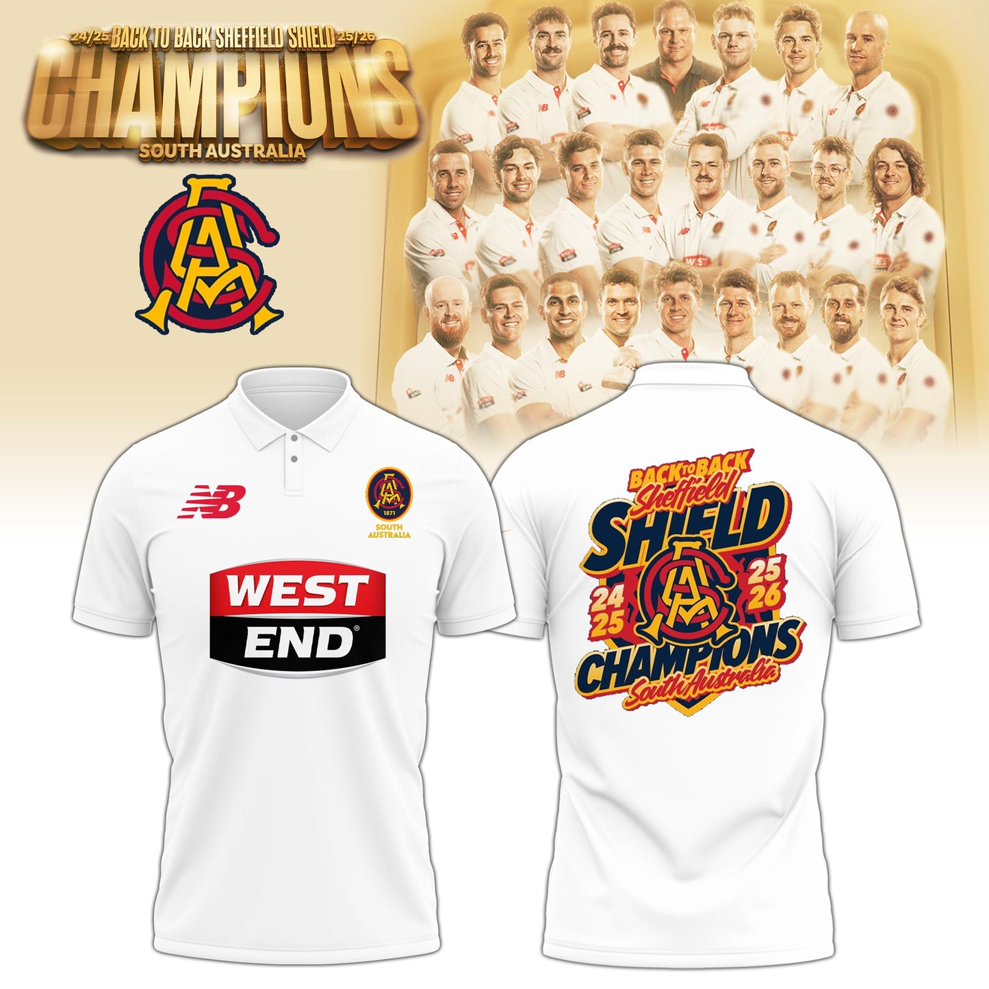 South Australia Special Back to Back Sheffield Shield Cricket Champions Limited Edition Polo
