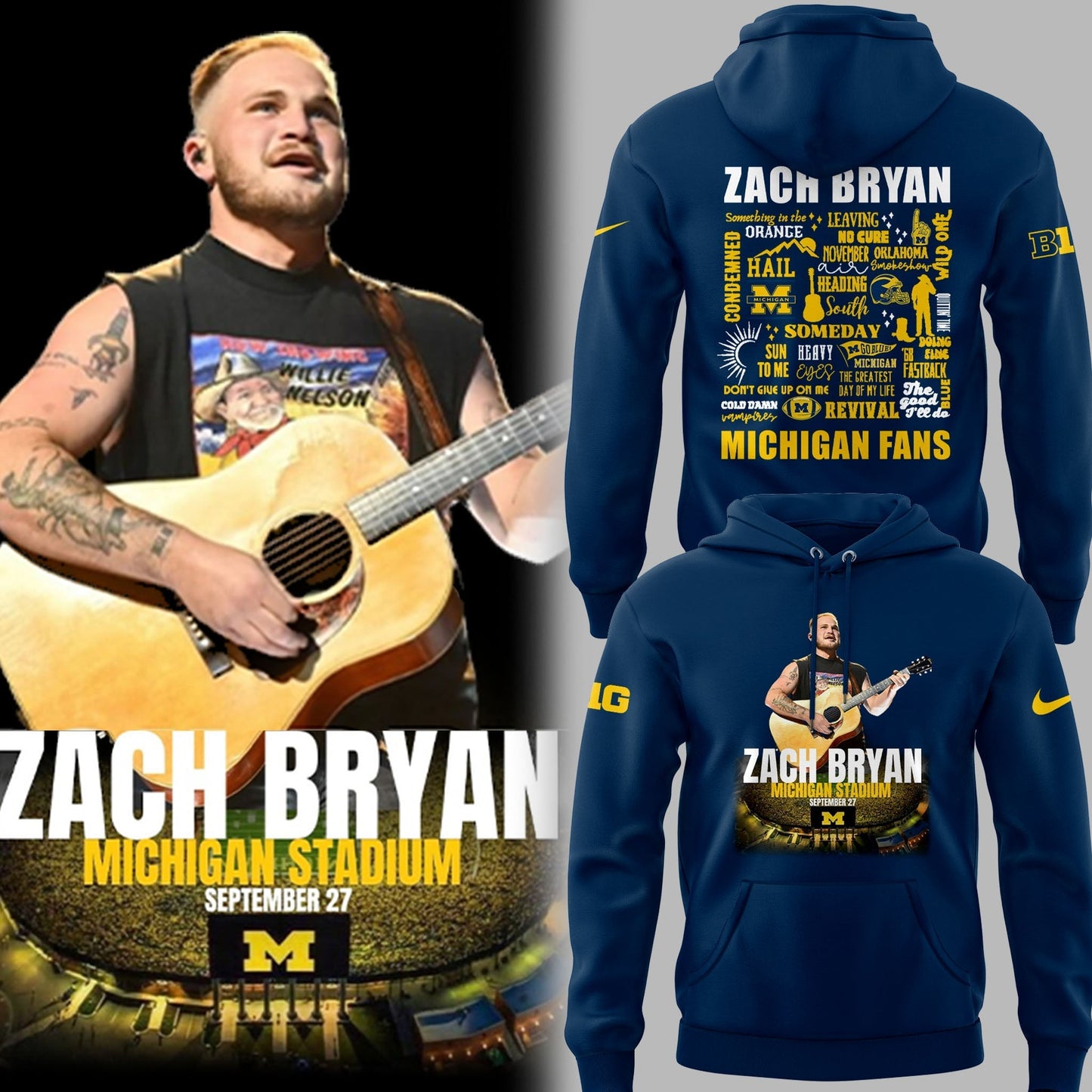Limited Edition Michigan Fb Zach The Quittin™ Time Tour 2025 Michigan Stadium Hoodie