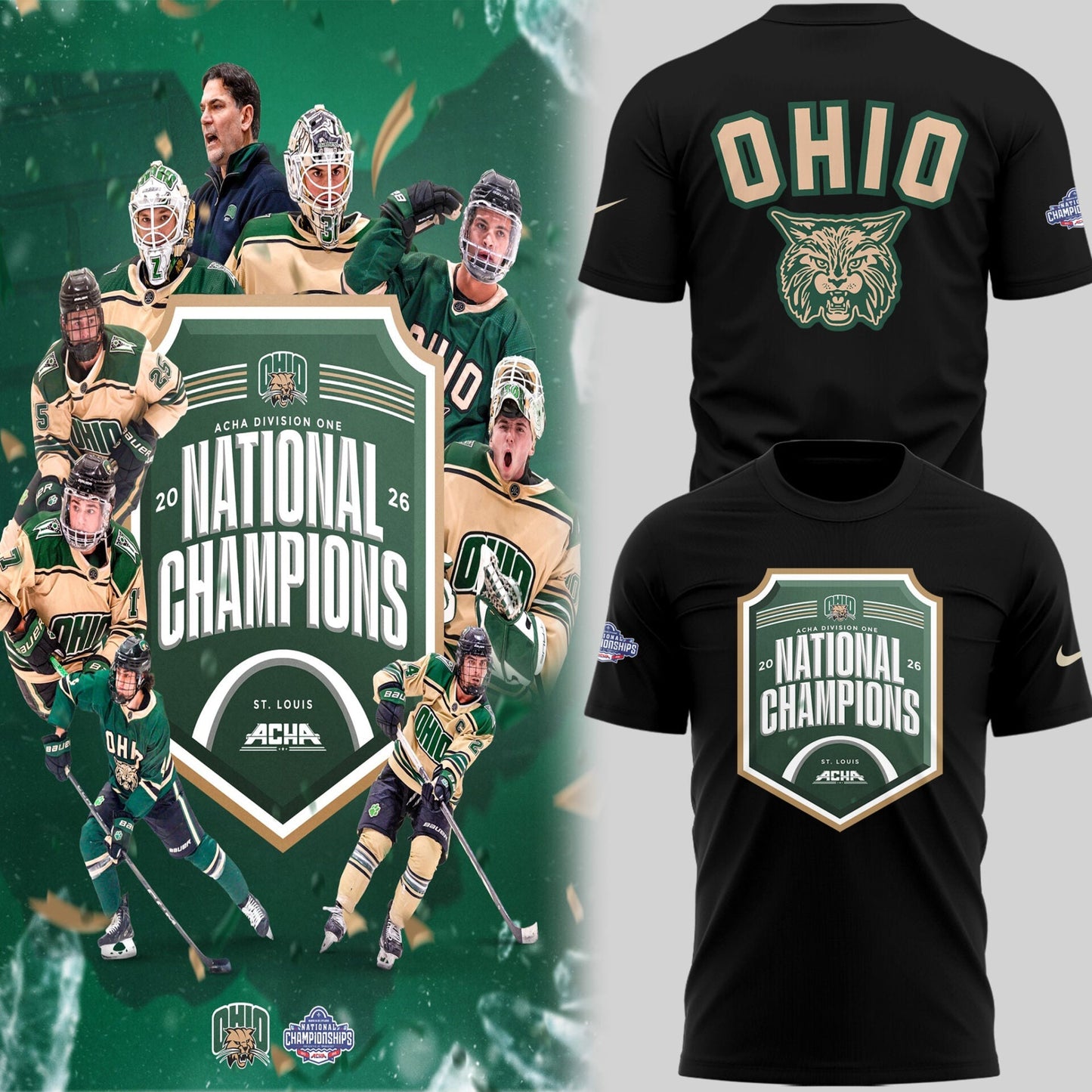 Limited Edition Ohio Bobcat ACHA National Champions 2026ðŸ†TShirt