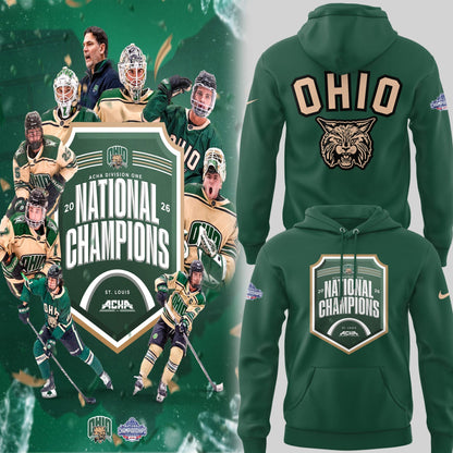 Limited Edition Ohio Bobcat ACHA National Champions 2026ðŸ†Hoodie