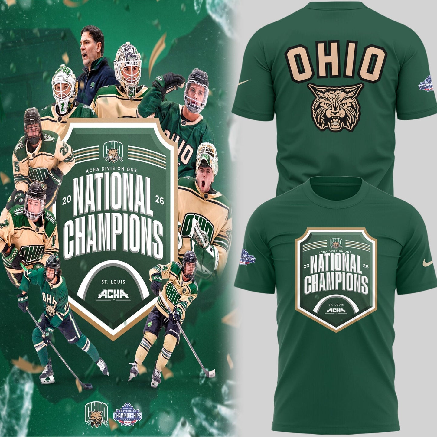 Limited Edition Ohio Bobcat ACHA National Champions 2026ðŸ†TShirt