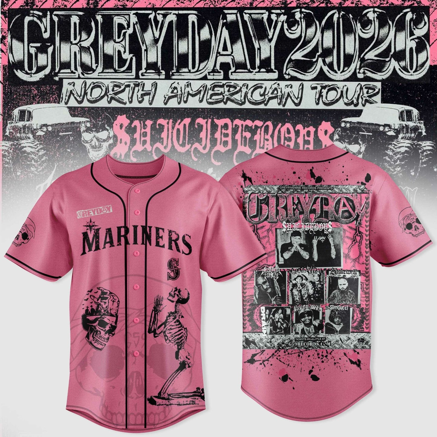 Seattle Mariners X $uicideboy$ Greyday 2026 “ North American Tour Jersey