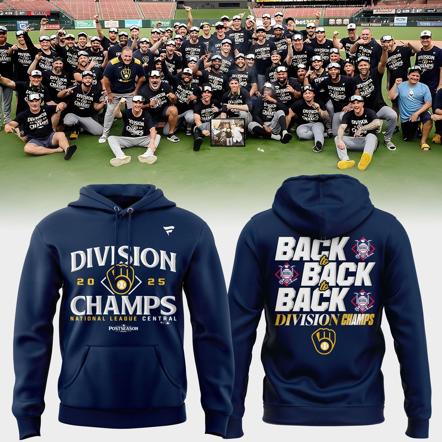 Men™s Milwaukee Brewers Fanatics Navy 2025 NL Central Division Champions Locker Room Hoodie