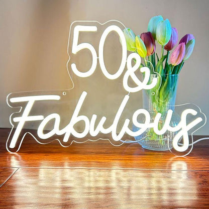 Custom Birthday Neon Sign, LED Neon Birthday Sign, Happy Birthday LED Sign, 50 & Fabulous Neon Sign, Party Sign, Aesthetic Event Décor
