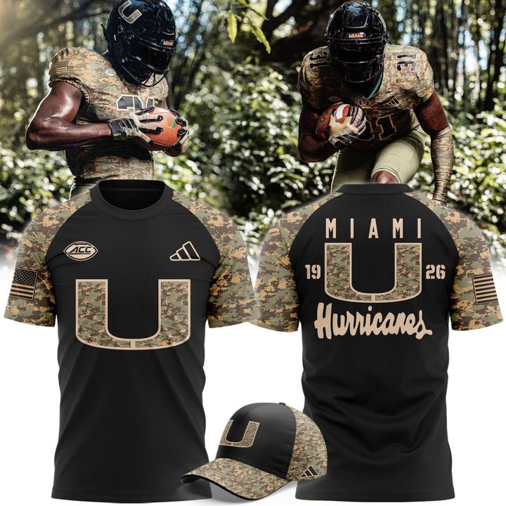 Camo Miami Hurricanes Honor & Support Premier Strategy Tee-V2