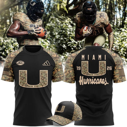 Camo Miami Hurricanes Honor & Support Premier Strategy Tee-V2