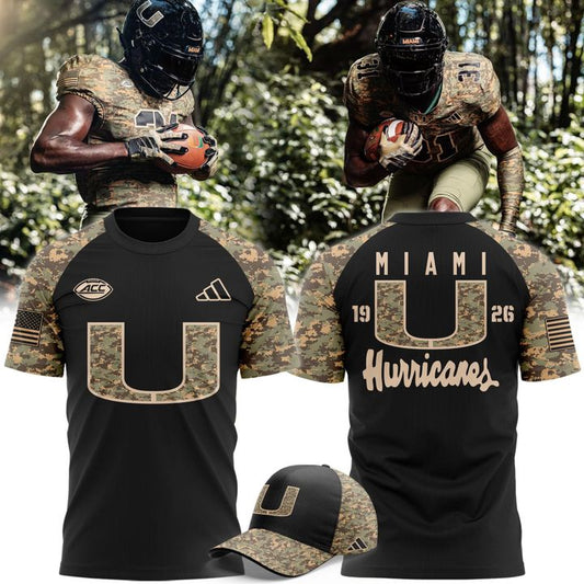 Camo Miami Hurricanes Honor & Support Premier Strategy Tee-V2