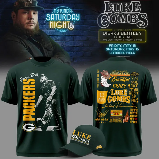 Special Edition My Kinda Saturday Night Tour - Luke Combs x Green Bay Packers T-Shirt