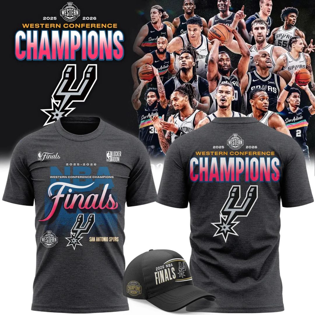San Antonio Spurs Fanatics Charcoal 2026 NBA Western Conference Champions Two-Sided T-Shirt