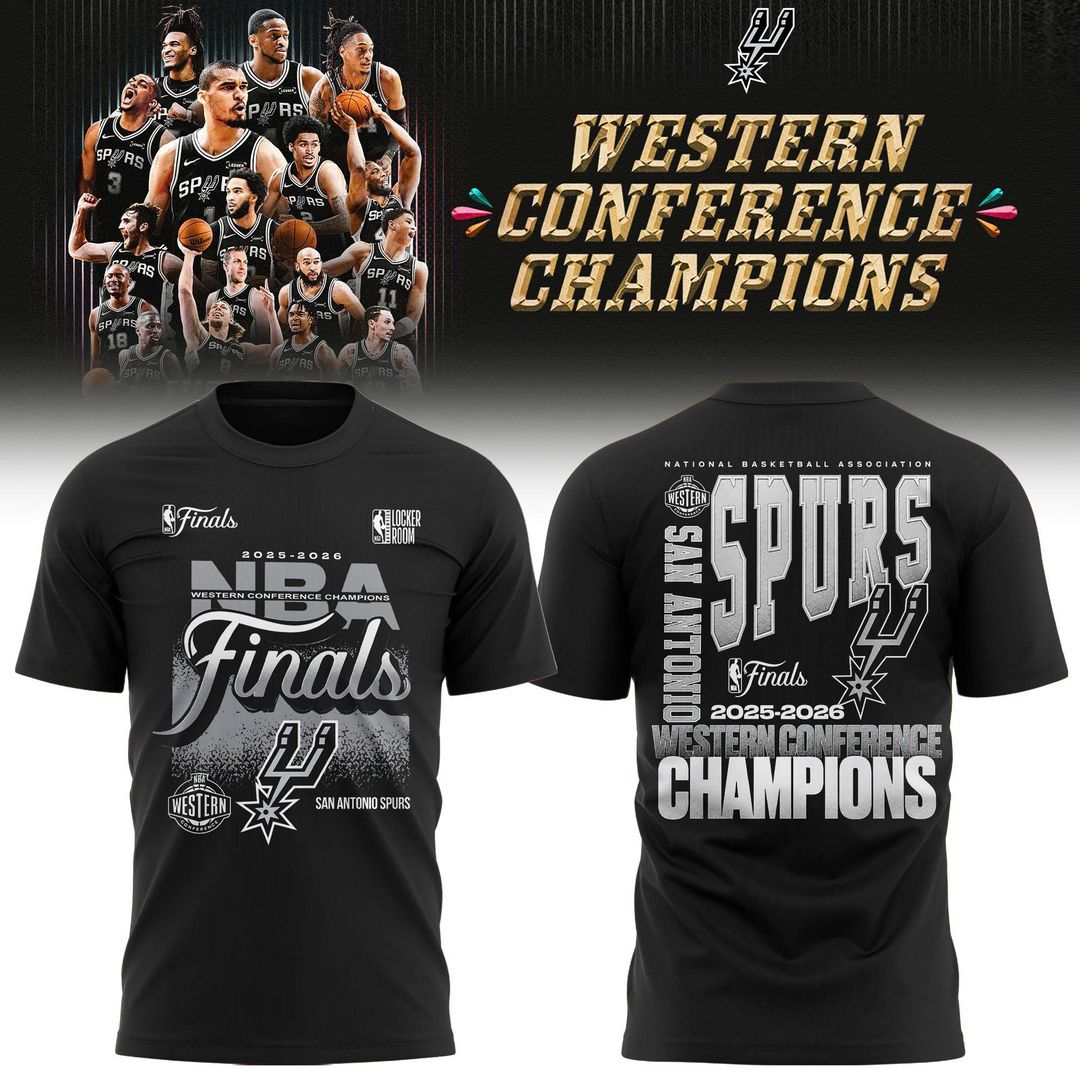 San Antonio Spurs Fanatics Black 2026 NBA Western Conference Champions Stacked Block T-Shirt-Black