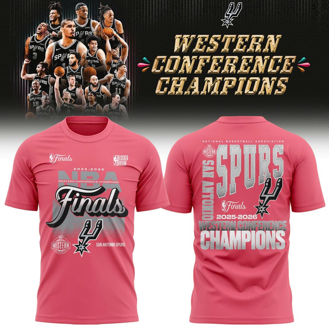 San Antonio Spurs Fanatics Black 2026 NBA Western Conference Champions Stacked Block T-Shirt-Pink