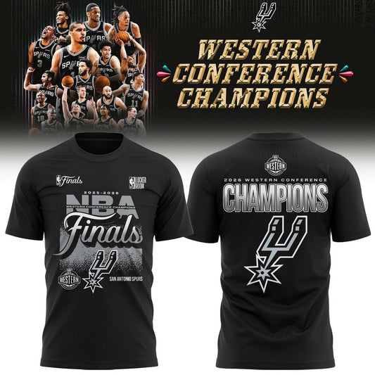 San Antonio Spurs Fanatics Charcoal 2026 NBA Western Conference Champions Two-Sided T-Shirt