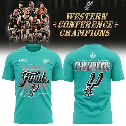 San Antonio Spurs Fanatics Charcoal 2026 NBA Western Conference Champions Two-Sided T-Shirt-Blue