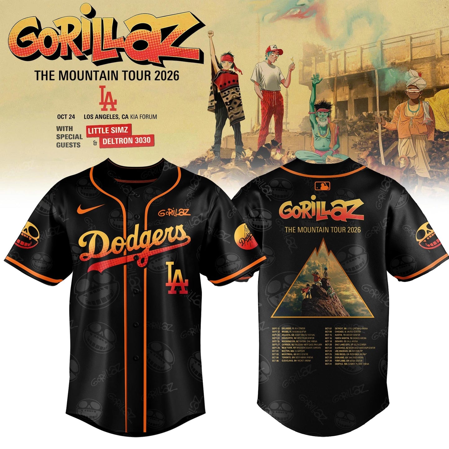 Los Angeles Dodgers x Gorillaz ‘The Mountain Tour 2026’ Limited Edition Jersey