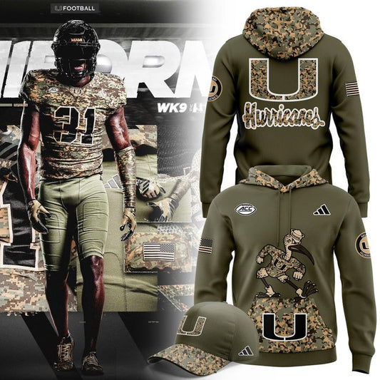 Camo Miami Hurricanes Honor & Support Premier Strategy Hoodie
