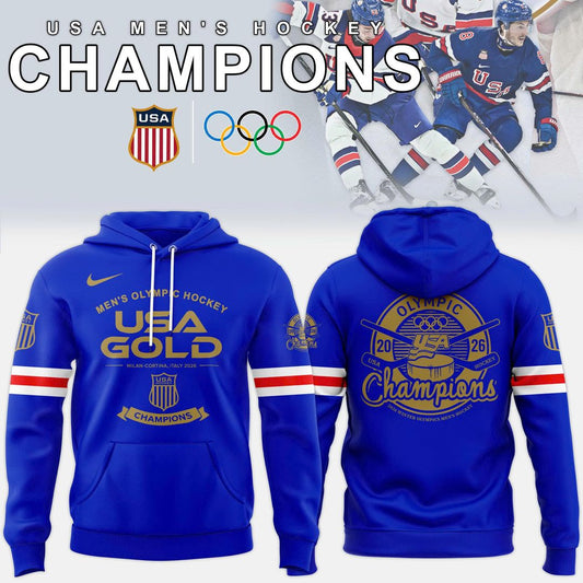 USA Men™s Ice Hockey Team Olympic 2026 Champions Blue Hoodie