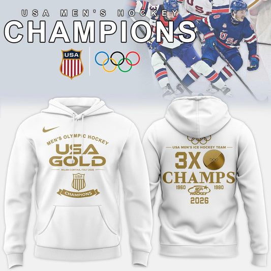 USA Men™s Ice Hockey Team Olympic 2026 Champions White Hoodie
