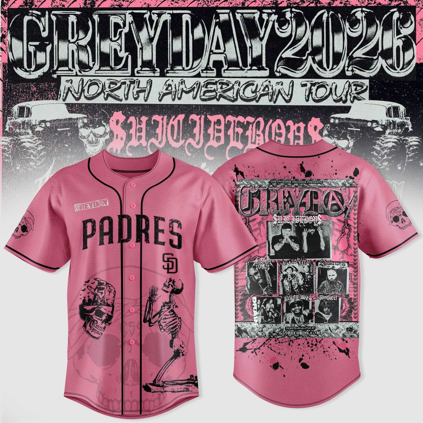 San Diego Padres X $uicideboy$ Greyday 2026 “ North American Tour Jersey