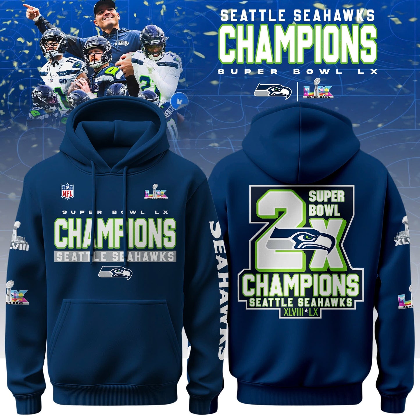 Seattle Seahawks Super Bowl LX Champions Hoodie