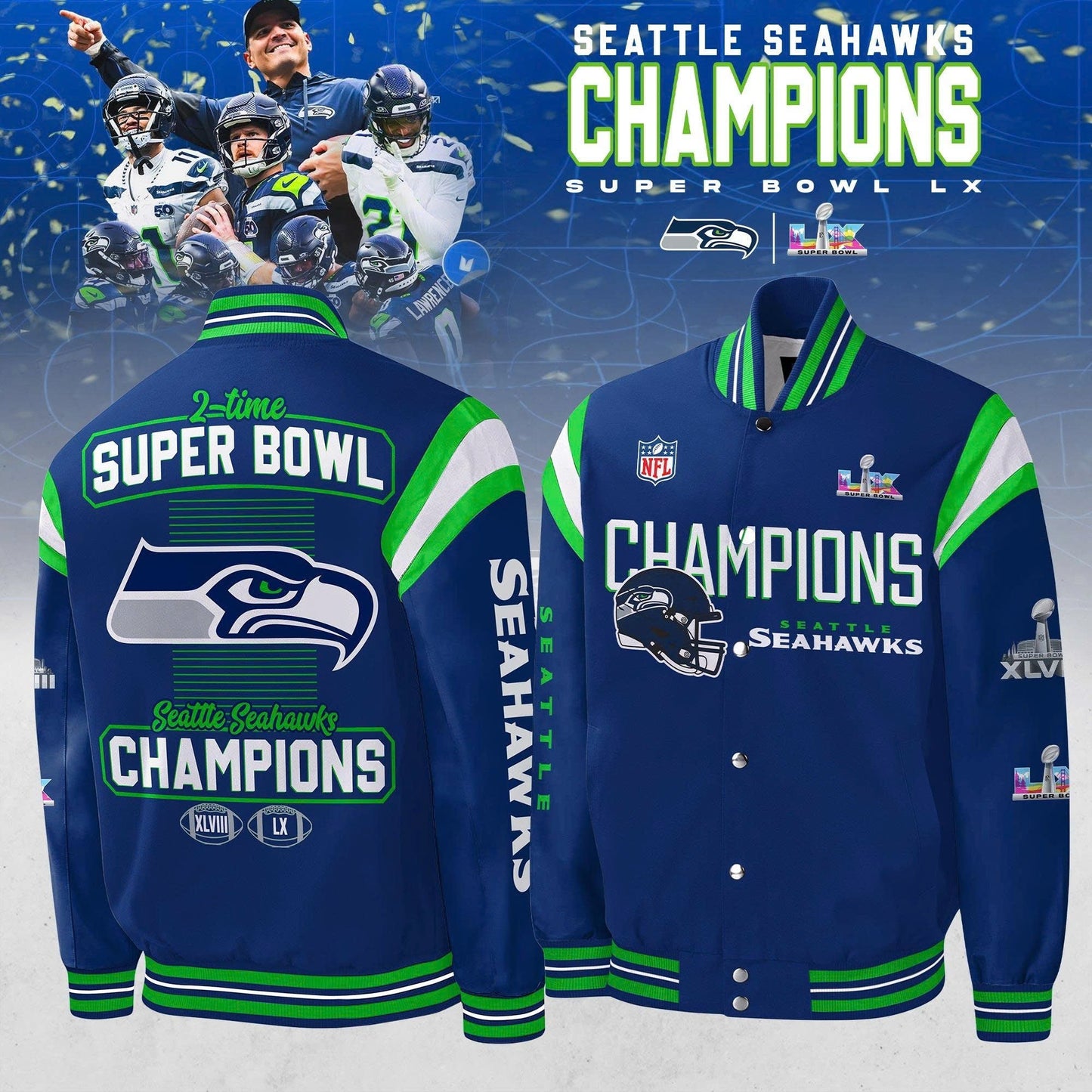 Seattle Seahawks Super Bowl LX Champions Bomber Jacket