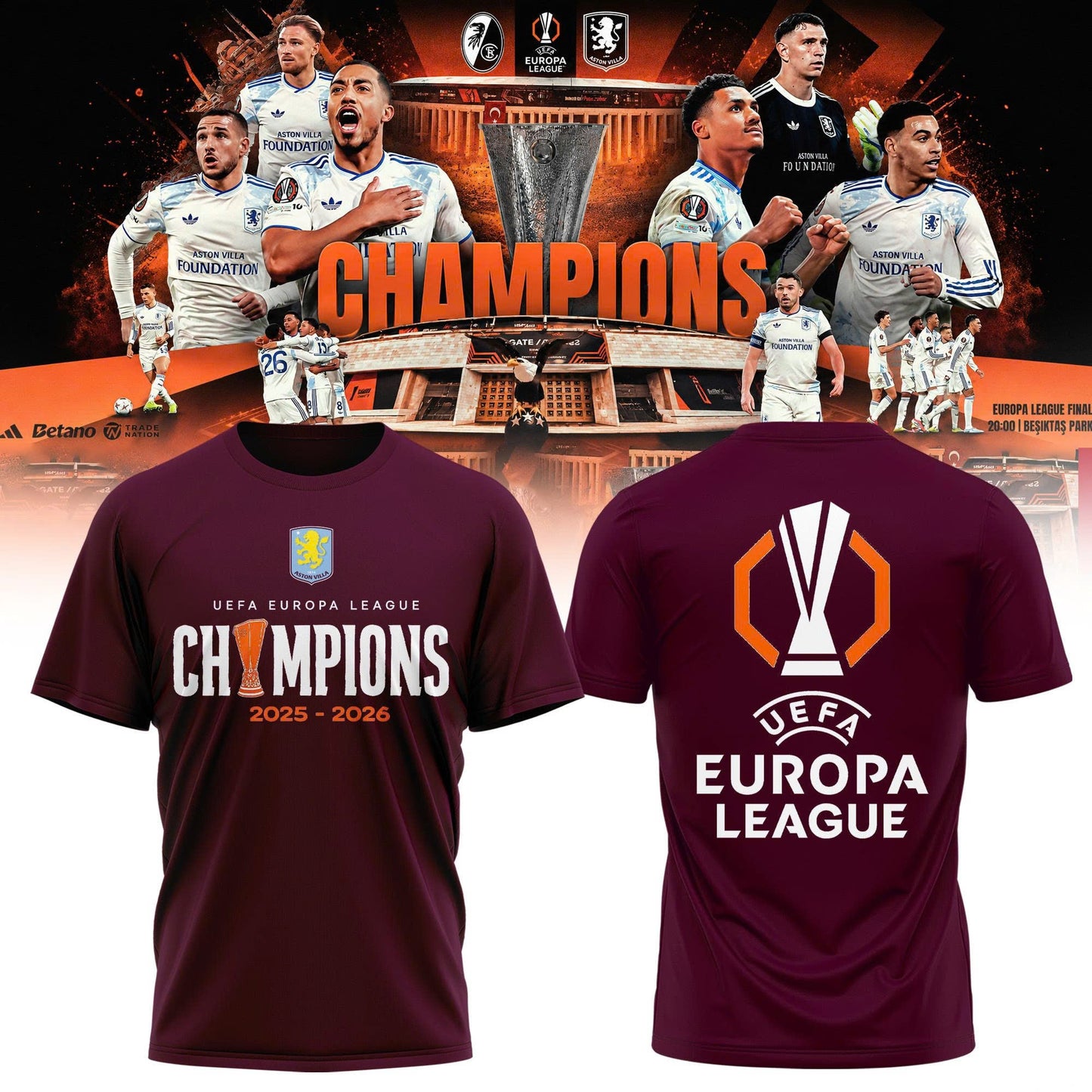 Aston Villa Champions Europa League 25/26 Tshirt